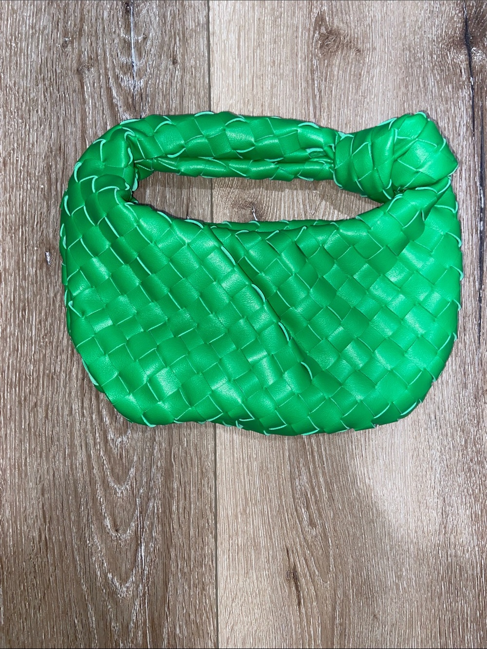 Green Woven Mini Shoulder Bag with Braided Handle
